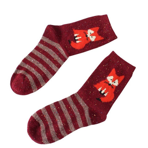 Vintage Socks Retro Animals Patterns Girls Cute Fox Wolf Striped 3D Socks Spring Winter Style Creative Cute Women Cotton Socks - Wolfmall
