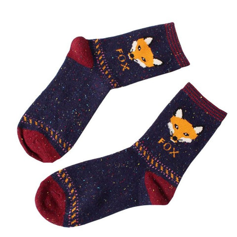 Vintage Socks Retro Animals Patterns Girls Cute Fox Wolf Striped 3D Socks Spring Winter Style Creative Cute Women Cotton Socks - Wolfmall