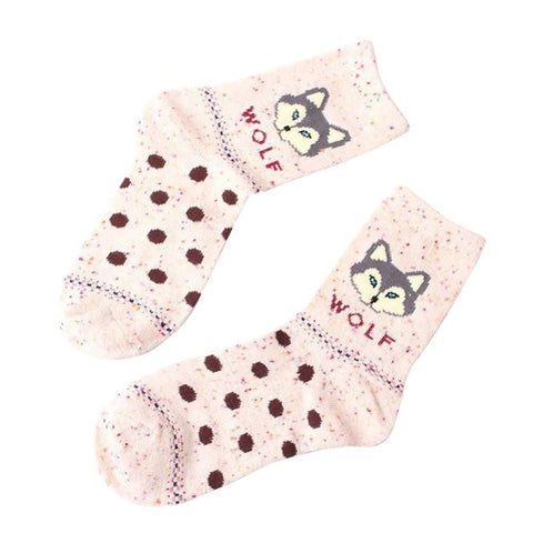 Vintage Socks Retro Animals Patterns Girls Cute Fox Wolf Striped 3D Socks Spring Winter Style Creative Cute Women Cotton Socks - Wolfmall