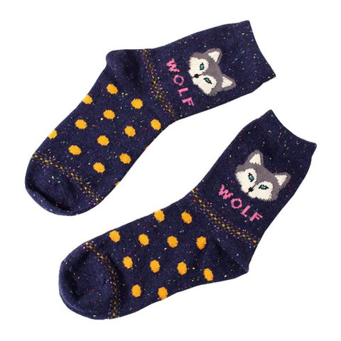 Vintage Socks Retro Animals Patterns Girls Cute Fox Wolf Striped 3D Socks Spring Winter Style Creative Cute Women Cotton Socks - Wolfmall