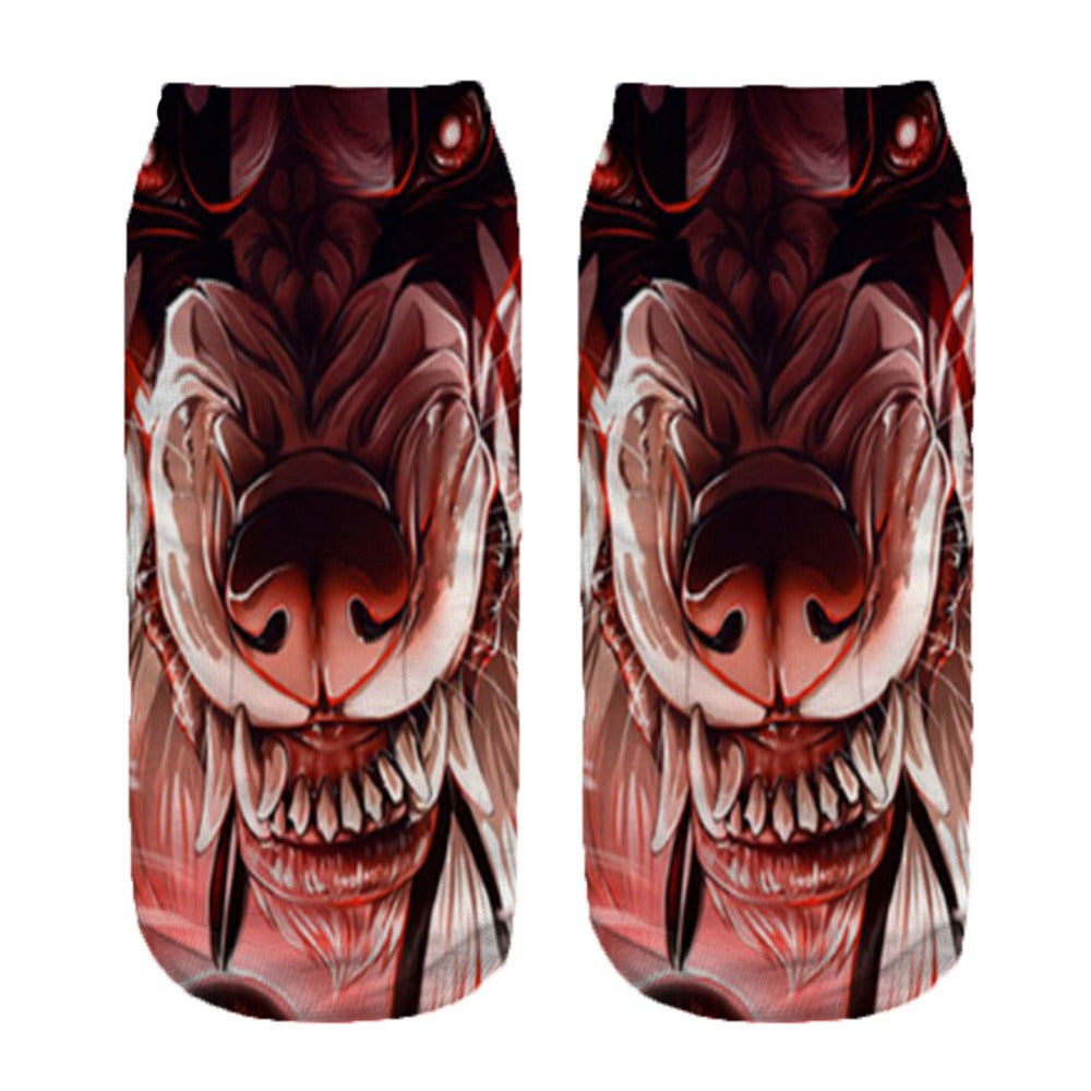 Fierce wolf Character Design Funny 3D Socks Fashion Printed Design for Girl Ladys Cartoon Socks Unisex Low Cut Ankle Socks - Wolfmall