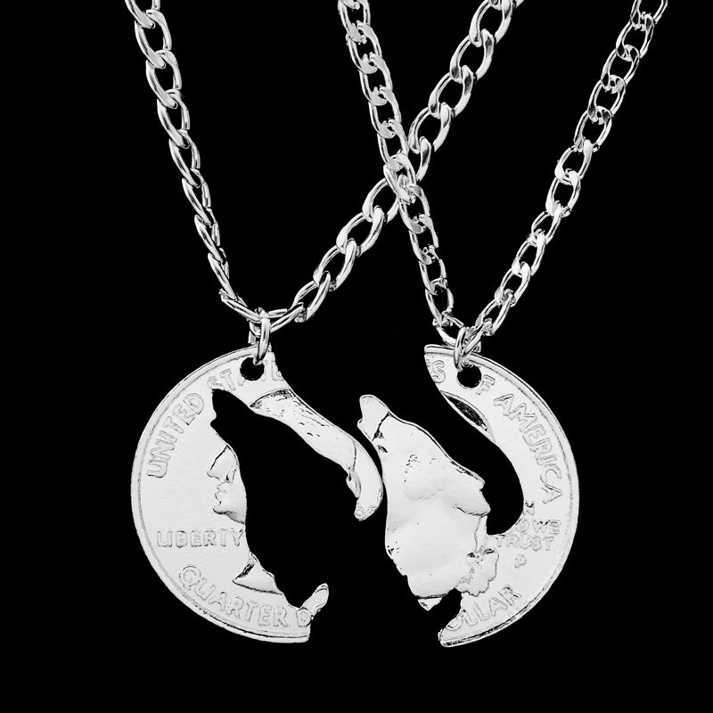 Hand Cut Howling Wolf Necklace Animal Wolves Pendant Couples Friends Relationship Puzzle Necklace Drop Shipping Wholesale - Wolfmall