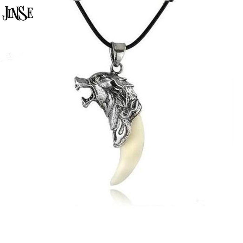 JINSE Men Antique Wolf Fang Tooth Pendant Necklace Vintage Wolf Tooth Dragon Alloy Pendant Necklace Fashion Jewelry - Wolfmall