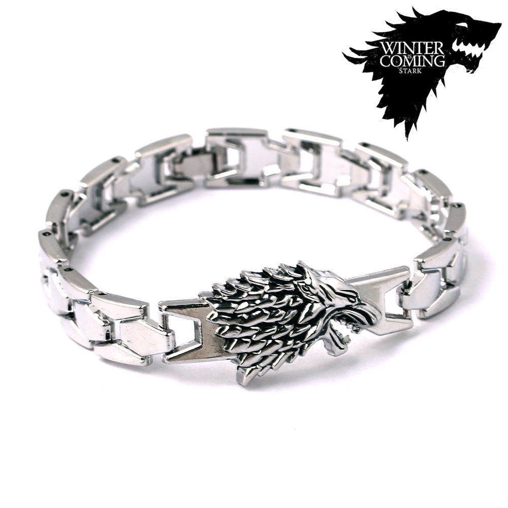 Game of Thrones Stark Family Bracelets Silver Wolf Braclet Titanium Pulseras Hombre Men Male Jewelry chain link Wrist Bracelet - Wolfmall