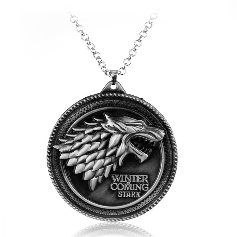 Hot Sale Game of Thrones Necklace House Stark Wolf Logo Metal Round Pendant Winter Is Coming Necklaces Silver Bronze - Wolfmall