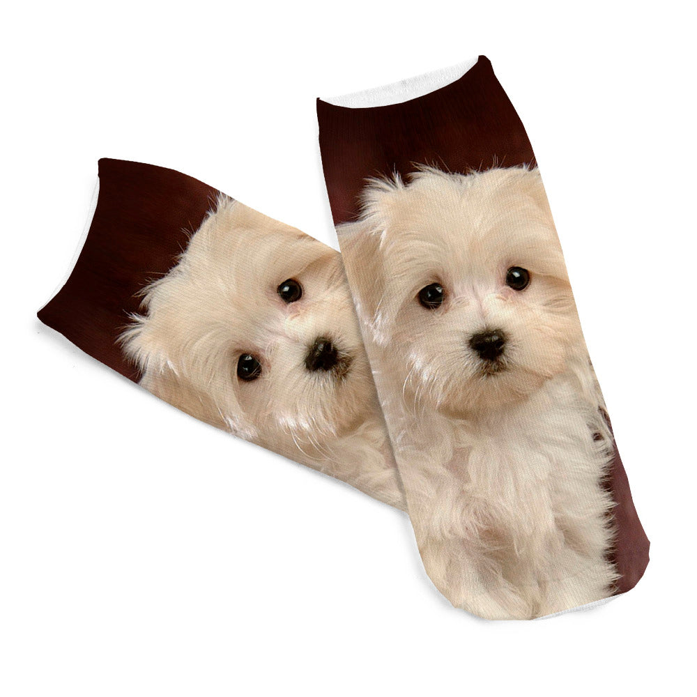 5Pairs/pack Funny 3D Pugs Wolf Dogs Printed Socks New Unisex Low Cut Ankle Socks Cotton sock Women's Casual Charactor Socks 19*8 - Wolfmall