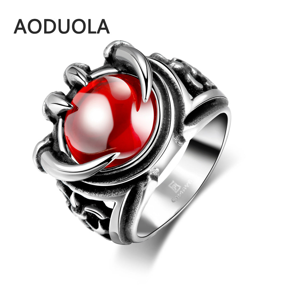 Stainless Steel Wolf claw Punk Ring with red Retro Vintage Biker Large Antique Black Men's Rings For Seal men Rock mens Jewelry - Wolfmall