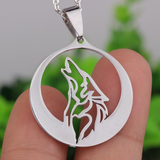 1pcs Personality Stainless Steel Howling Wolf Totem Necklace Pendant With Chain for Men and Women Animal Movie Jewelry - Wolfmall