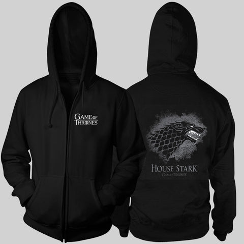 TV Series Game of Thrones Wolf Hooide Zip Up House Stark of Winterfell Logo Winter is Coming Sweatshirts Jacket Coat Costume - Wolfmall