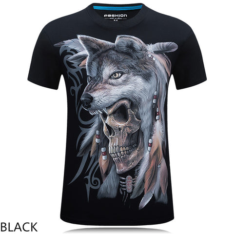 Men T Shirt 2016 The New 3d Printed White tiger / snake / skull and wolf/Indian wolf/ T Shirts male Casual Brand T-Shirt tops - Wolfmall