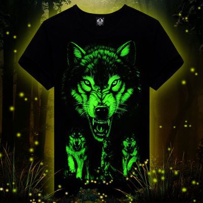 Wholesale summer brand clothing Novelty Mens tshirt homme 3D Glow in the Dark Luminous t shirt Men Wolf Printed Short Sleeve tee - Wolfmall