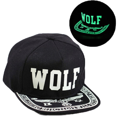 Men Women New Glow In The Dark Print WOLF Snapback Caps Adjustable Hip Hop Fluorescent Baseball Cap Casual Luminous Hats - Wolfmall