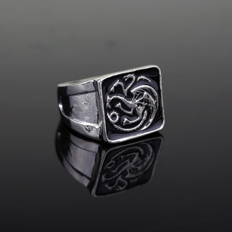 Game of Thrones ice wolf House Stark of Winterfell Men ring Black Enamel Men rings Jewelry Top Quality Size 7-12 Freeshipping - Wolfmall