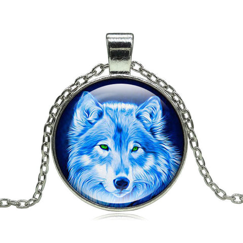 Fashion Wolf Moon Pendant Necklace Glass Cabochon Silver Statement Chain Necklace Women Jewelry - Wolfmall