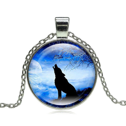 Fashion Wolf Moon Pendant Necklace Glass Cabochon Silver Statement Chain Necklace Women Jewelry - Wolfmall