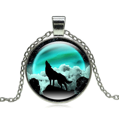 Fashion Wolf Moon Pendant Necklace Glass Cabochon Silver Statement Chain Necklace Women Jewelry - Wolfmall