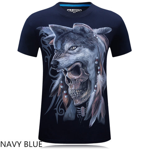 Men T Shirt 2016 The New 3d Printed White tiger / snake / skull and wolf/Indian wolf/ T Shirts male Casual Brand T-Shirt tops - Wolfmall