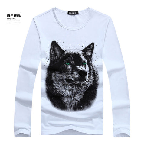2016 Autumn Fashion Mens Long Sleeve Wolf 3D printed T Shirt Men O-neck Breathable Soft Shirts Hip Hop Slim Casual Brand T-Shirt - Wolfmall