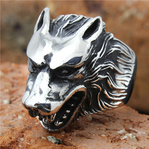 1pc Mens Boys 316L Stainless Steel Punk Gothic Style Wolf Awesome Ring Wholesale Price - Wolfmall