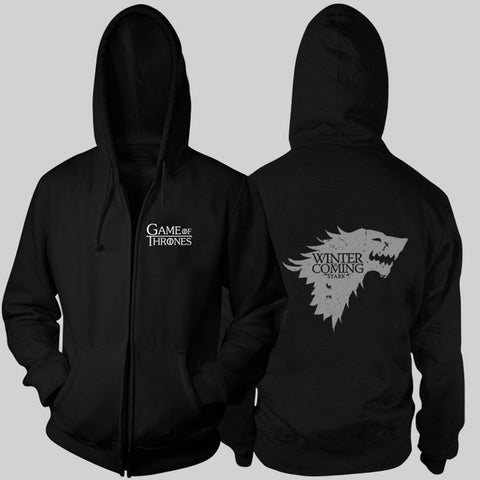 TV Series Game of Thrones Wolf Hooide Zip Up House Stark of Winterfell Logo Winter is Coming Sweatshirts Jacket Coat Costume - Wolfmall