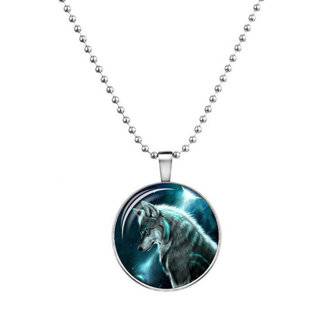 2016 Wolf Cabochon Glass Glowing Pendant Necklaces Fashion Jewelry Silver Plated Chain Glow In The Dark Necklaces Collares - Wolfmall