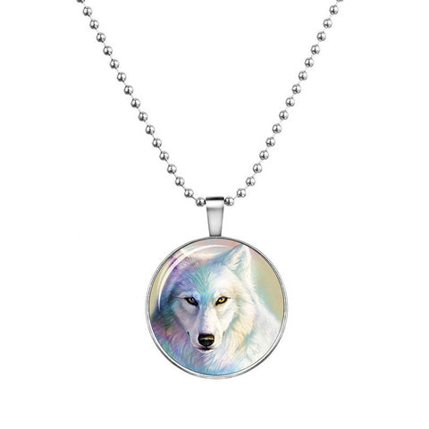 2016 Wolf Cabochon Glass Glowing Pendant Necklaces Fashion Jewelry Silver Plated Chain Glow In The Dark Necklaces Collares - Wolfmall