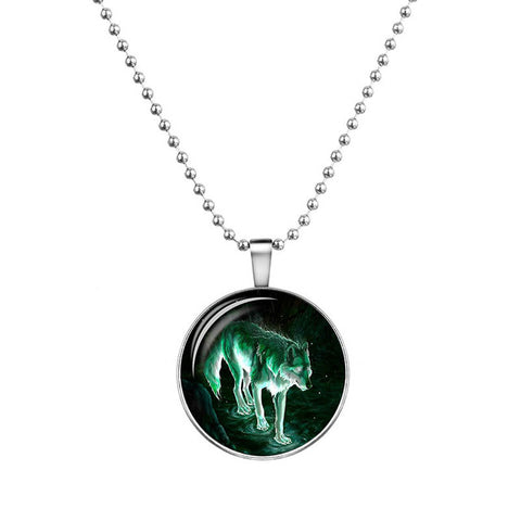 2016 Wolf Cabochon Glass Glowing Pendant Necklaces Fashion Jewelry Silver Plated Chain Glow In The Dark Necklaces Collares - Wolfmall