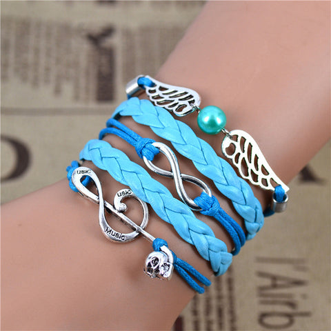 Jiayiqi Handmade Infinity Wolf Black Weave Leather Wax Rope Bracelet Best Friendship Gift  IB516 - Wolfmall