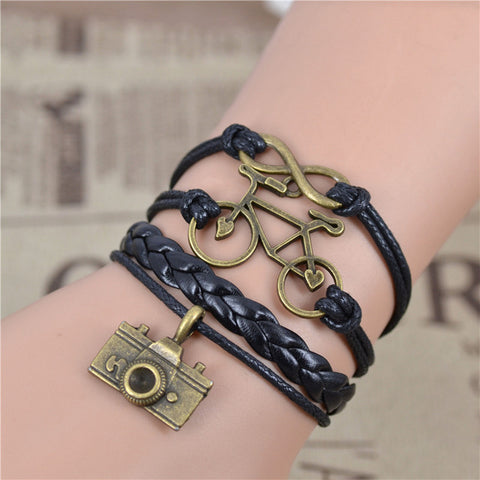 Jiayiqi Handmade Infinity Wolf Black Weave Leather Wax Rope Bracelet Best Friendship Gift  IB516 - Wolfmall