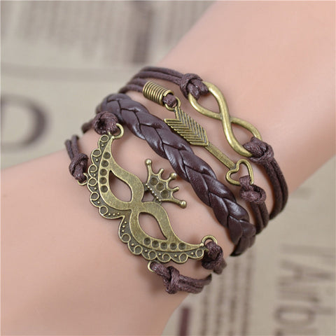 Jiayiqi Handmade Infinity Wolf Black Weave Leather Wax Rope Bracelet Best Friendship Gift  IB516 - Wolfmall