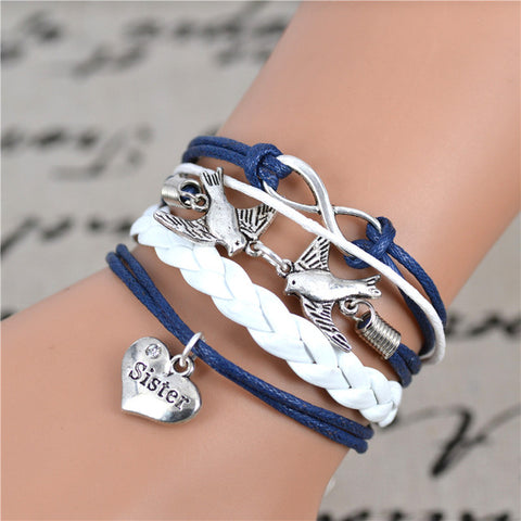 Jiayiqi Handmade Infinity Wolf Black Weave Leather Wax Rope Bracelet Best Friendship Gift  IB516 - Wolfmall