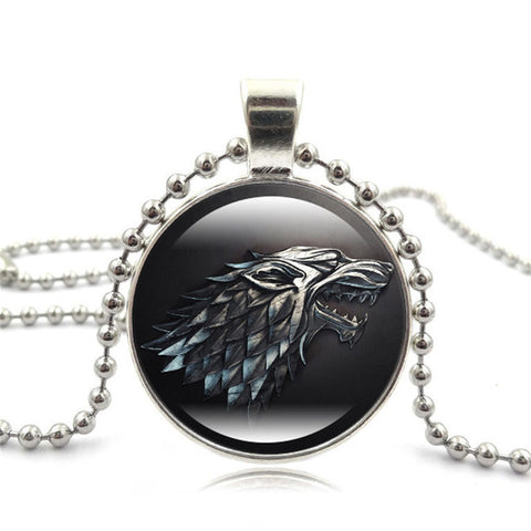 Movie Of Ice and Fire Game of Thrones Stark Wolf Pendant Glass Cabochon Picture Black Bead Chain Necklace for Women Jewelry gift - Wolfmall