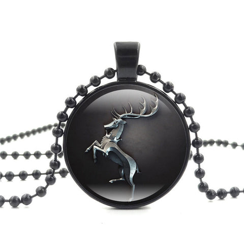 Movie Of Ice and Fire Game of Thrones Stark Wolf Pendant Glass Cabochon Picture Black Bead Chain Necklace for Women Jewelry gift - Wolfmall