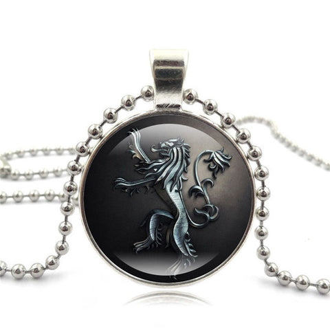 Movie Of Ice and Fire Game of Thrones Stark Wolf Pendant Glass Cabochon Picture Black Bead Chain Necklace for Women Jewelry gift - Wolfmall