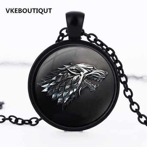3/Color Game of Thrones Necklace Pendant House of Stark Black Wolf Jewelry Gothic Glasses Pendant Necklace Sweater Chain Gifts - Wolfmall