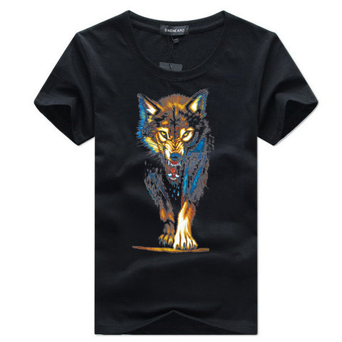 2017 New Fashion Men T shirt Retro Wolf Printed  cotton Short Sleeve Casual t-shirt Hipster Fractal Pattern tees Cool Tops - Wolfmall