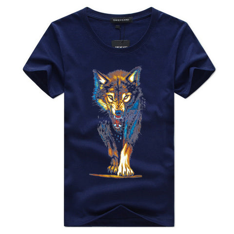 2017 New Fashion Men T shirt Retro Wolf Printed  cotton Short Sleeve Casual t-shirt Hipster Fractal Pattern tees Cool Tops - Wolfmall