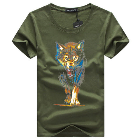 2017 New Fashion Men T shirt Retro Wolf Printed  cotton Short Sleeve Casual t-shirt Hipster Fractal Pattern tees Cool Tops - Wolfmall