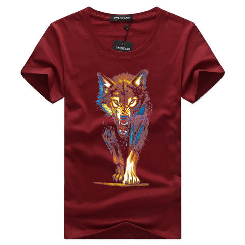 2017 New Fashion Men T shirt Retro Wolf Printed  cotton Short Sleeve Casual t-shirt Hipster Fractal Pattern tees Cool Tops - Wolfmall