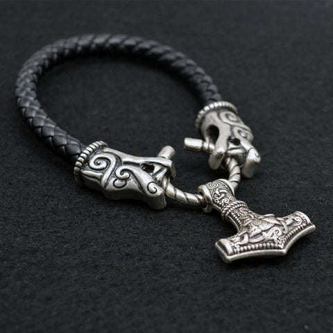 1pcs Norse Viking Dragon Wolf Bracelet With Thor Hammer Mjolnir Bracelet For Men's Birthday Gift Viking Amulet Jewelry BT19 - Wolfmall