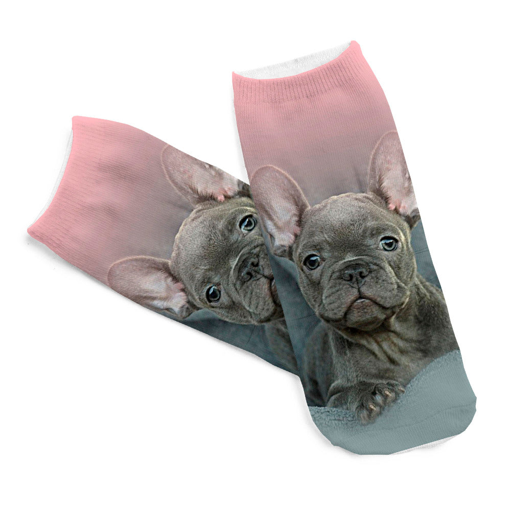 5Pairs/lot 3D Pugs Wolf Dogs Printed Socks New Unisex Low Cut Ankle Socks Cotton sock Women's Casual Charactor Socks Free ship - Wolfmall