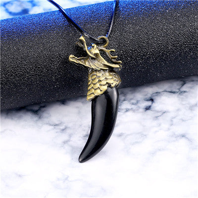 Men Antique Wolf Fang Tooth Pendant Necklace Vintage Wolf Tooth Dragon Alloy Pendant Necklace Fashion Jewelry gift freeshipping - Wolfmall