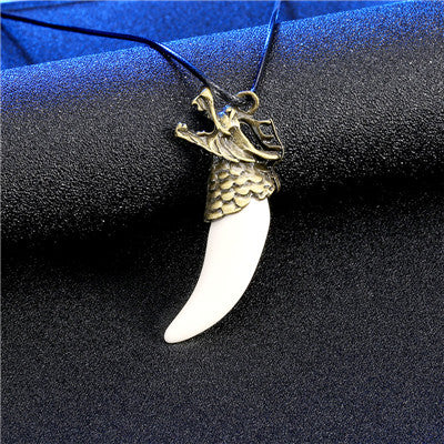 Men Antique Wolf Fang Tooth Pendant Necklace Vintage Wolf Tooth Dragon Alloy Pendant Necklace Fashion Jewelry gift freeshipping - Wolfmall