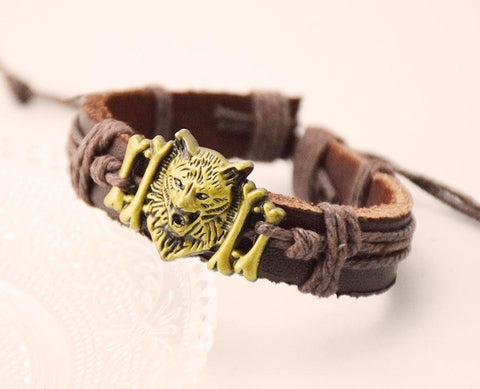 new product wolf head jewelry ornament genuine leather bracelets cuff bangle wristband drop shipping - Wolfmall
