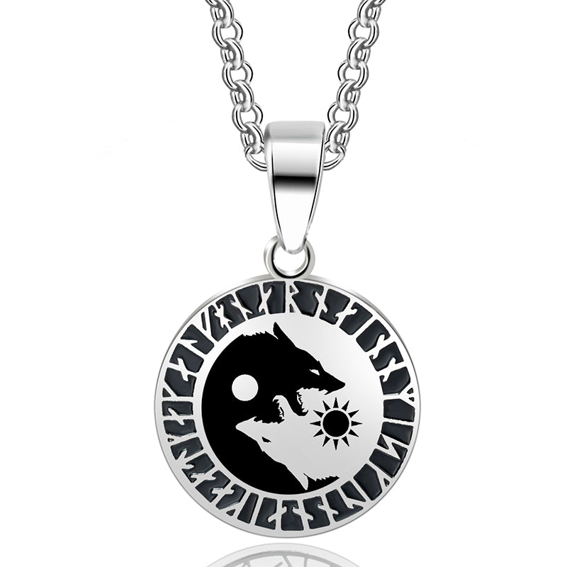 ABAICER - 1pcs Yin Yang Wolf Sun Moon 316L Stainless Steel Norse Vikings Pendant Necklace Viking Amulet Pendant Nordic Talisman - Wolfmall