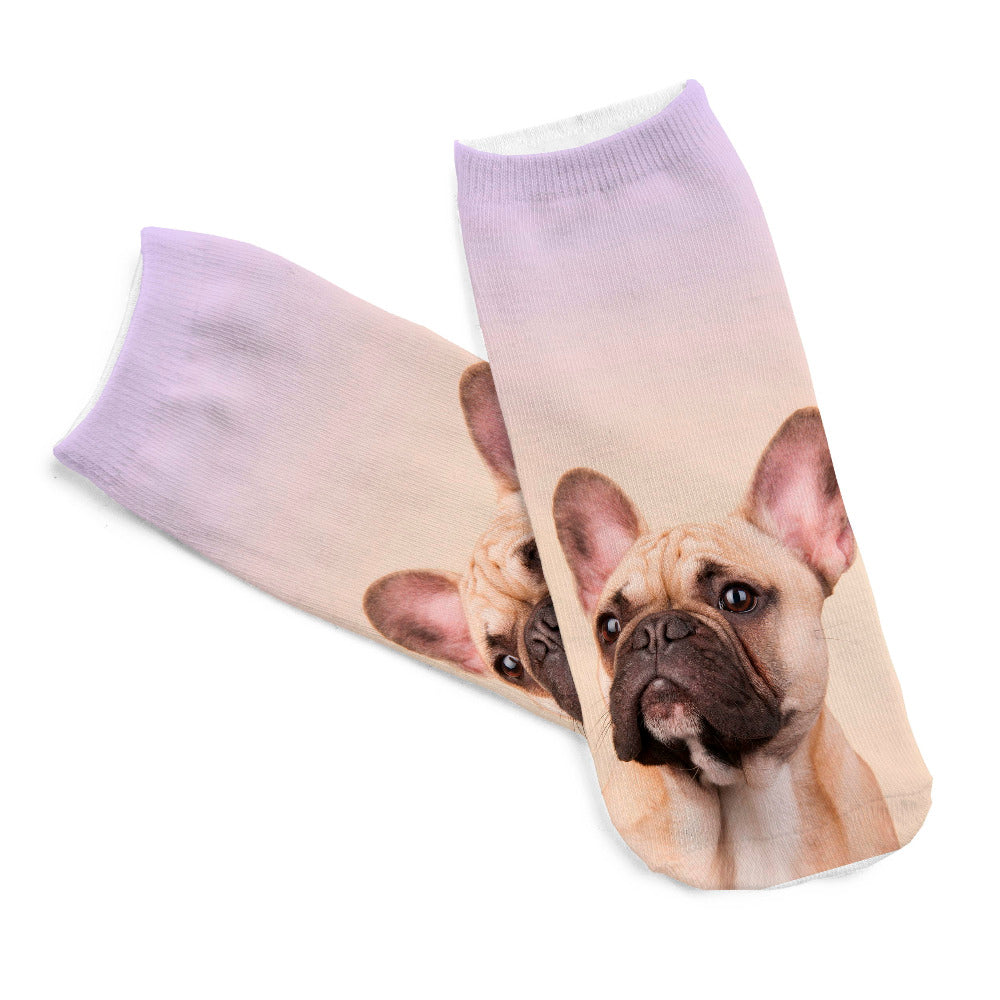 5Pairs Lovely 3D Pugs Wolf Dogs Printed Socks New Unisex Low Cut Ankle Socks Cotton sock Women's Casual Charactor Socks - Wolfmall