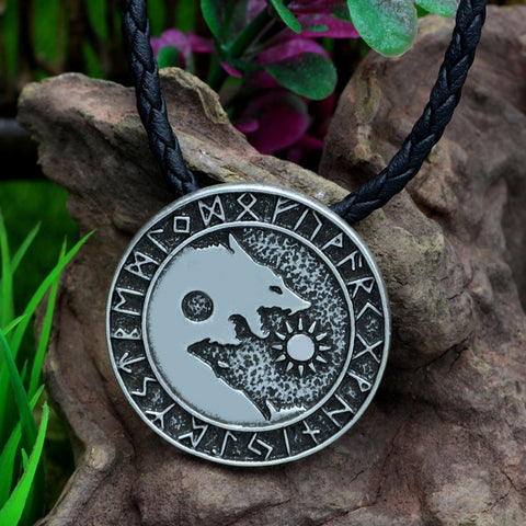 youe shone Pagan Nordic Amulet Large Chain Men Norse Vikings Runes Amulet  Wolf Pendant Necklace - Wolfmall