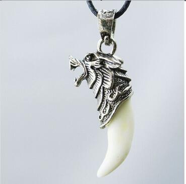 Fashion Men's Retro Stainless Steel Titanium Real Wolf Tooth Pendant Necklace - Wolfmall