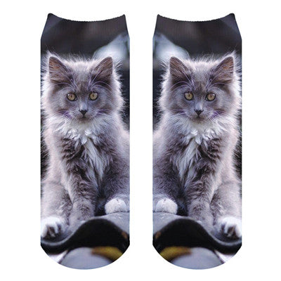 1pair New Printed Short Socks Fruit Animal Cute Cat Wolf Shark 3D Printed sock Men Unisex Low Cut Ankle Emoji Socks Soft Casual - Wolfmall
