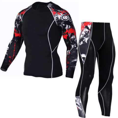 Mens Compression Sets T Shirts Wolf Print Lycra Crossfit T-shirt Joggers Base Layer Tight Tops Leggings Brand Clothing - Wolfmall